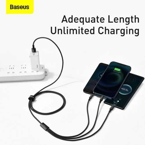 USB kabelis 3in1 Baseus Tungsten Gold USB micro USB / USB-C / Lightning 3.5A 1.5m - Juodas