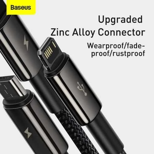 USB kabelis 3in1 Baseus Tungsten Gold USB micro USB / USB-C / Lightning 3.5A 1.5m - Juodas