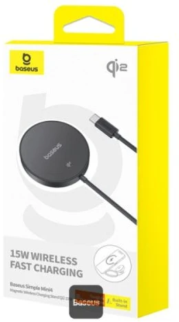 Baseus Belaidis magnetinis Qi2 įkroviklis 15W su USB-C 1.5m laidu, juodas