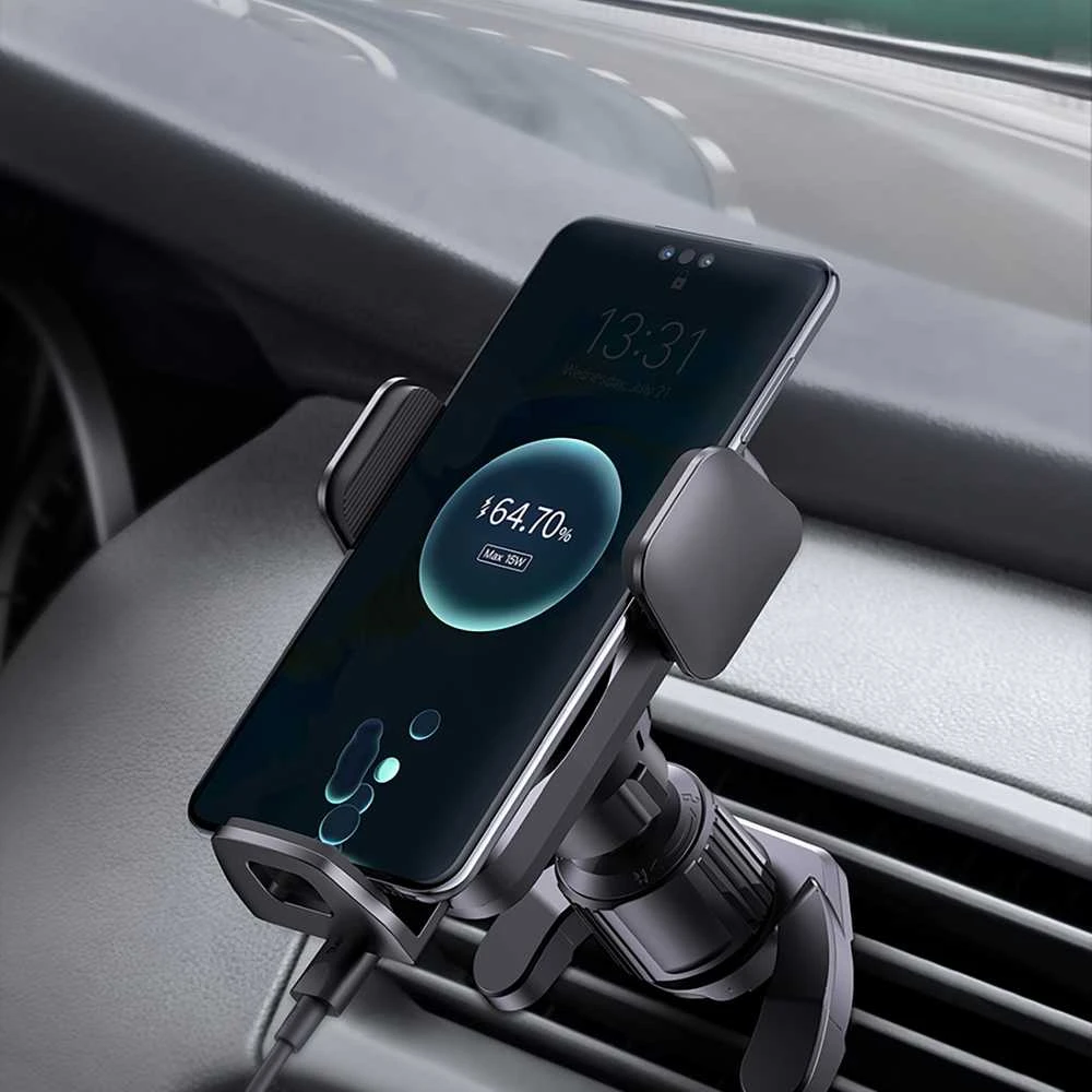 Baseus Automobilinis laikiklis 4.7-7.5" ekranų telefonams su belaidžiu Qi įkrovimu 15W, IR jutikliu