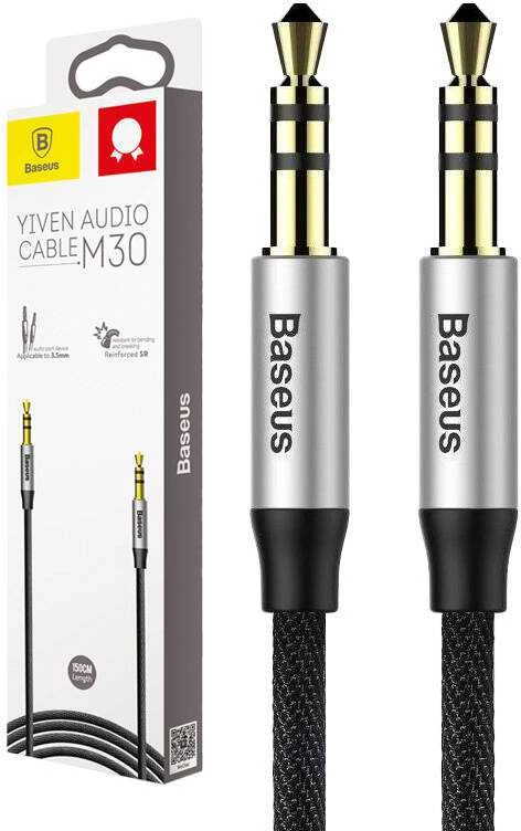 Baseus Yiven 3.5mm AUX kabelis 1m - Juodas / Sidabrinis
