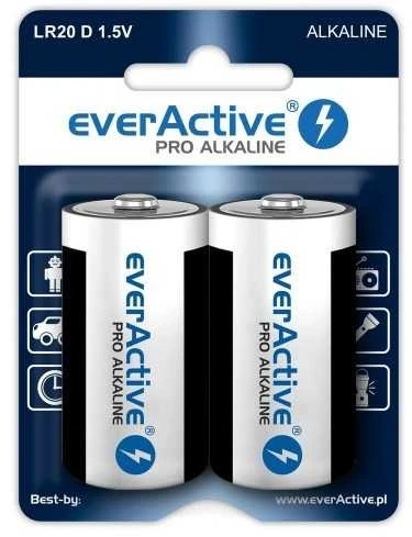 Šarminės baterijos „everActive Pro Alkaline LR20 D“ – 2 vnt. lizdinėje pakuotėje