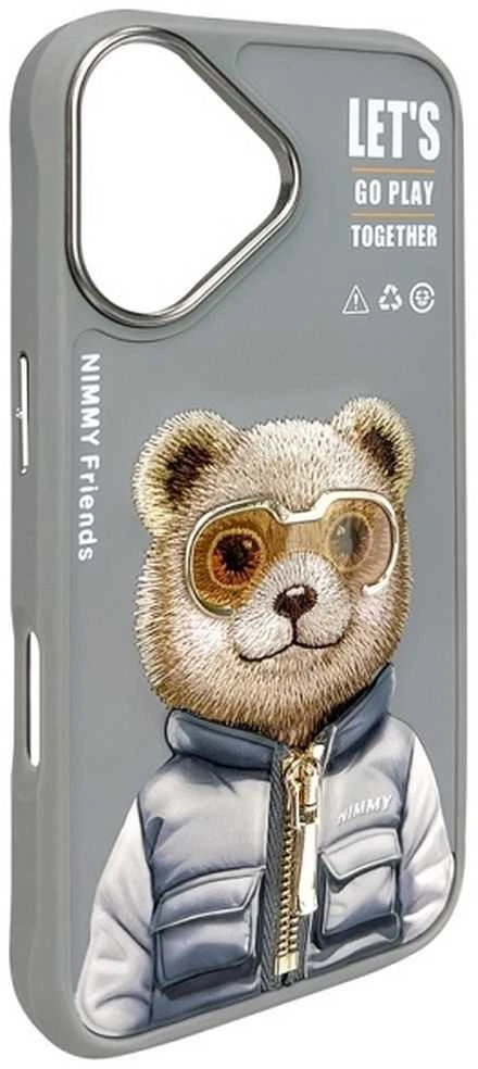 Nimmy dėklas Apple iPhone 16 6.1″ pilkos spalvos Cool&Cute 2.0 Bear