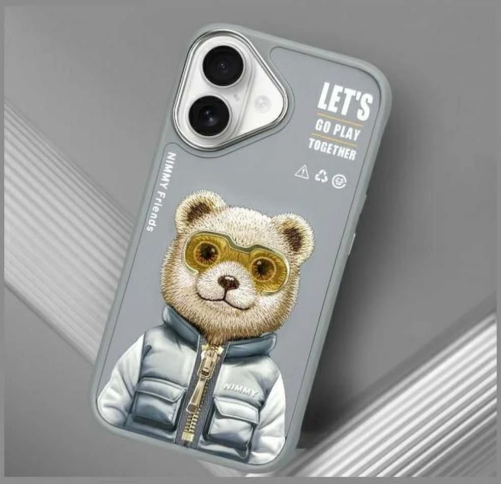 Nimmy dėklas Apple iPhone 16 6.1″ pilkos spalvos Cool&Cute 2.0 Bear