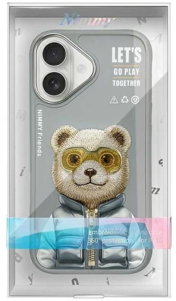 Nimmy dėklas Apple iPhone 16 6.1″ pilkos spalvos Cool&Cute 2.0 Bear