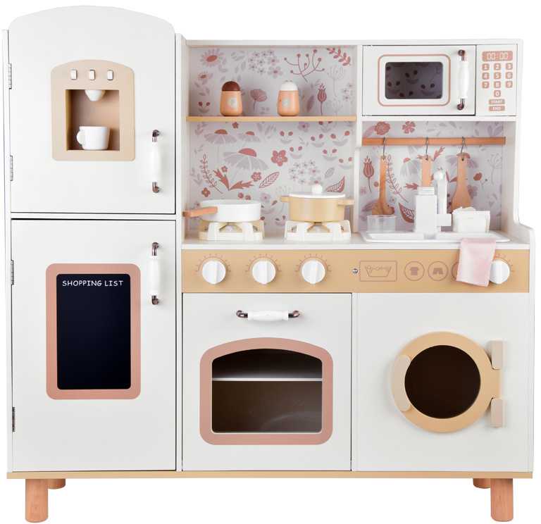 Jokomisiada Beautiful Large Wooden Kitchen for Children Oven Skalbimo mašina Šaldytuvas ZA5271
