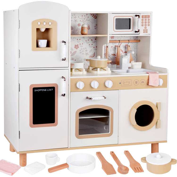 Jokomisiada Beautiful Large Wooden Kitchen for Children Oven Skalbimo mašina Šaldytuvas ZA5271