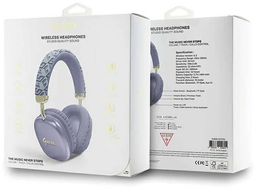 Guess Bluetooth on-ear ausinės GUBHK1GCTCSU violetinė/violetinė Gcube Metallic Script Logo