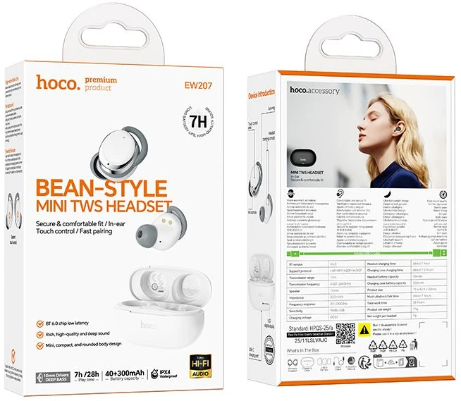 Belaidės ausinės Hoco EW207 baltas