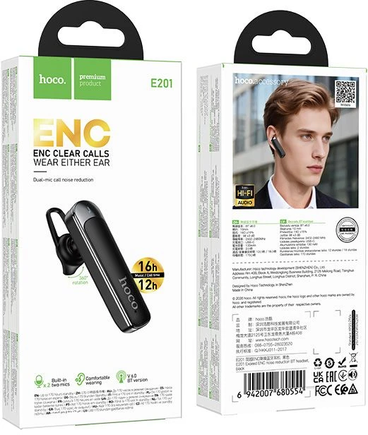 Belaidės mono ausinės (ENC, BT 6.0, 130mah) Hoco E201 juodas