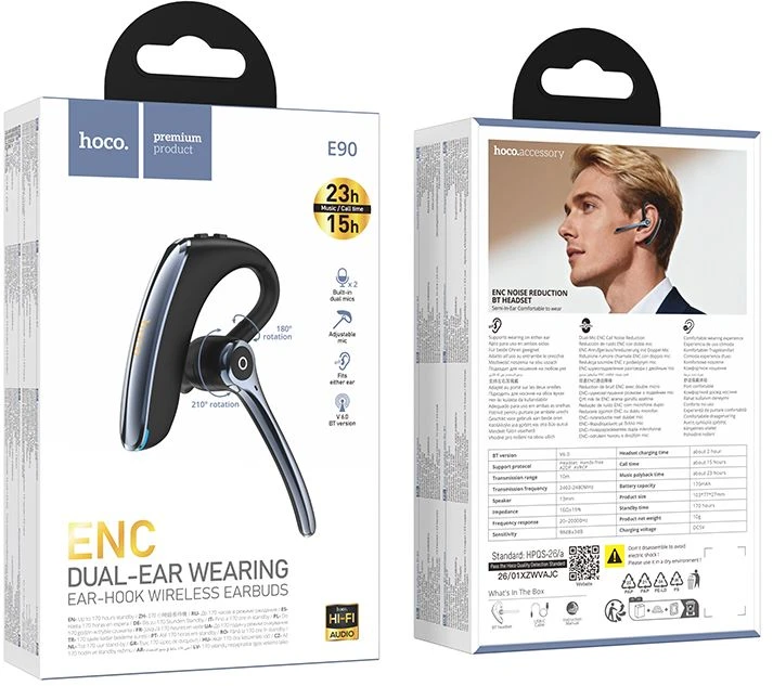Belaidės mono ausinės (ENC, BT 6.0, 170mah) Hoco E90 juodas