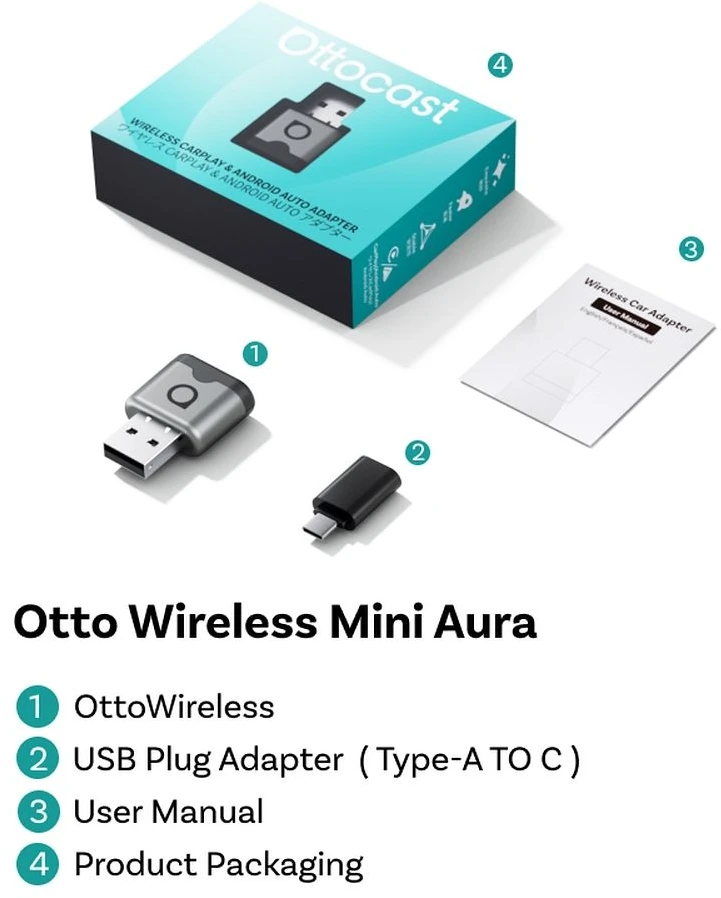 Belaidis automobilinis adapteris OTTOCAST CA530-T Mini Aura 2026