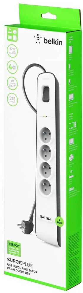 Maitinimo Blokas - Belkin BSV401CA2M 4 AC Lizdai 2m Juodas/Baltas