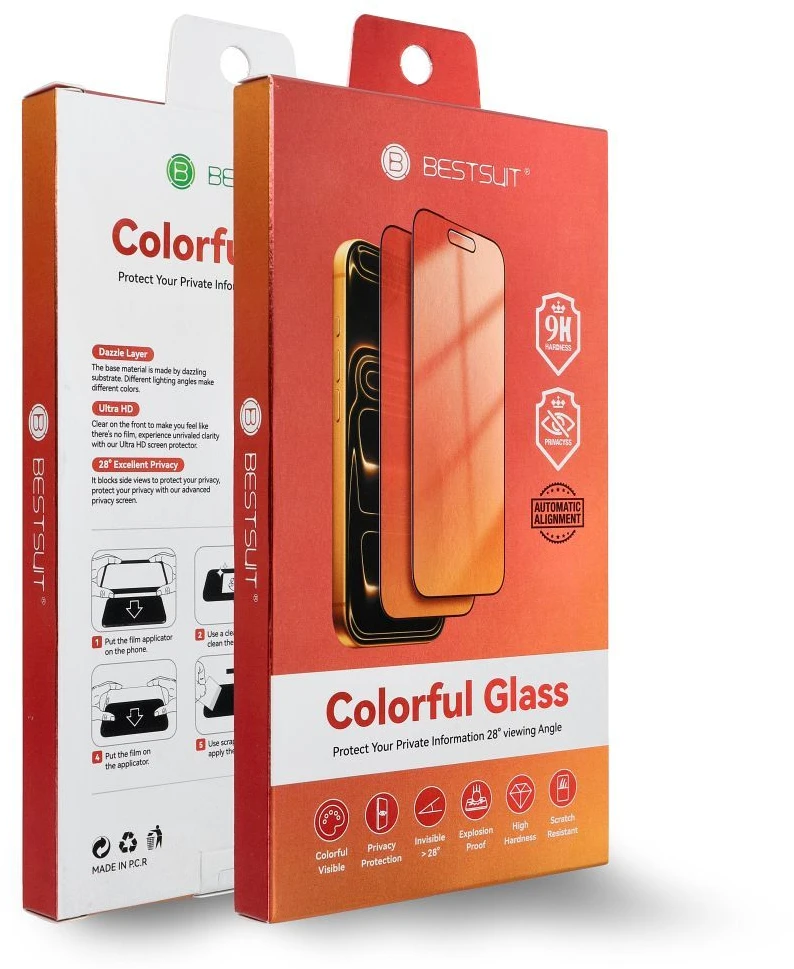 Bestsuit Flexible Hybrid Glass 5D Colorfull Privacy 180 for IPHONE 15 Pro Max magenta