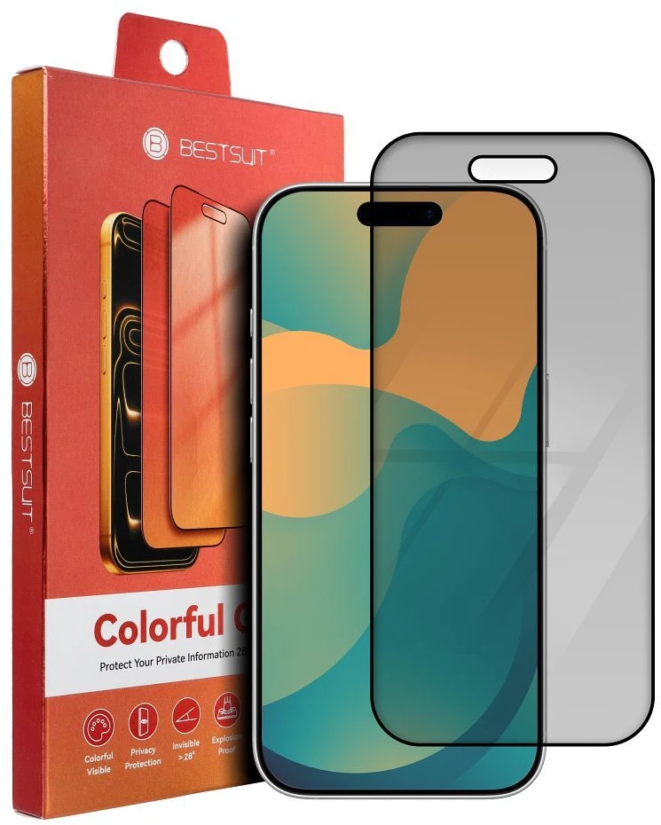 Bestsuit Flexible Hybrid Glass 5D Colorfull Privacy 180 for IPHONE 17 Pro Max magenta