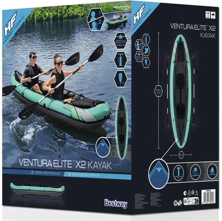 Bestway 2 asmenų kayak Ventura Elite X2 pripučiama valtis Hydro Force irklas 65052