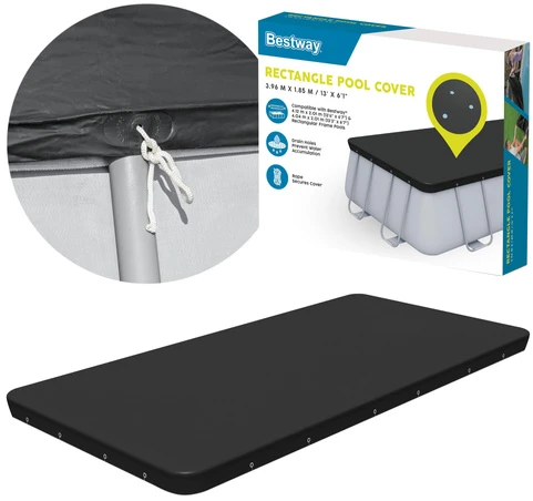 Bestway® PVC baseino uždangalas 396 x 185 cm, juodas, kvadratinis