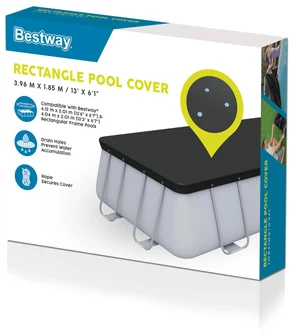 Bestway® PVC baseino uždangalas 396 x 185 cm, juodas, kvadratinis