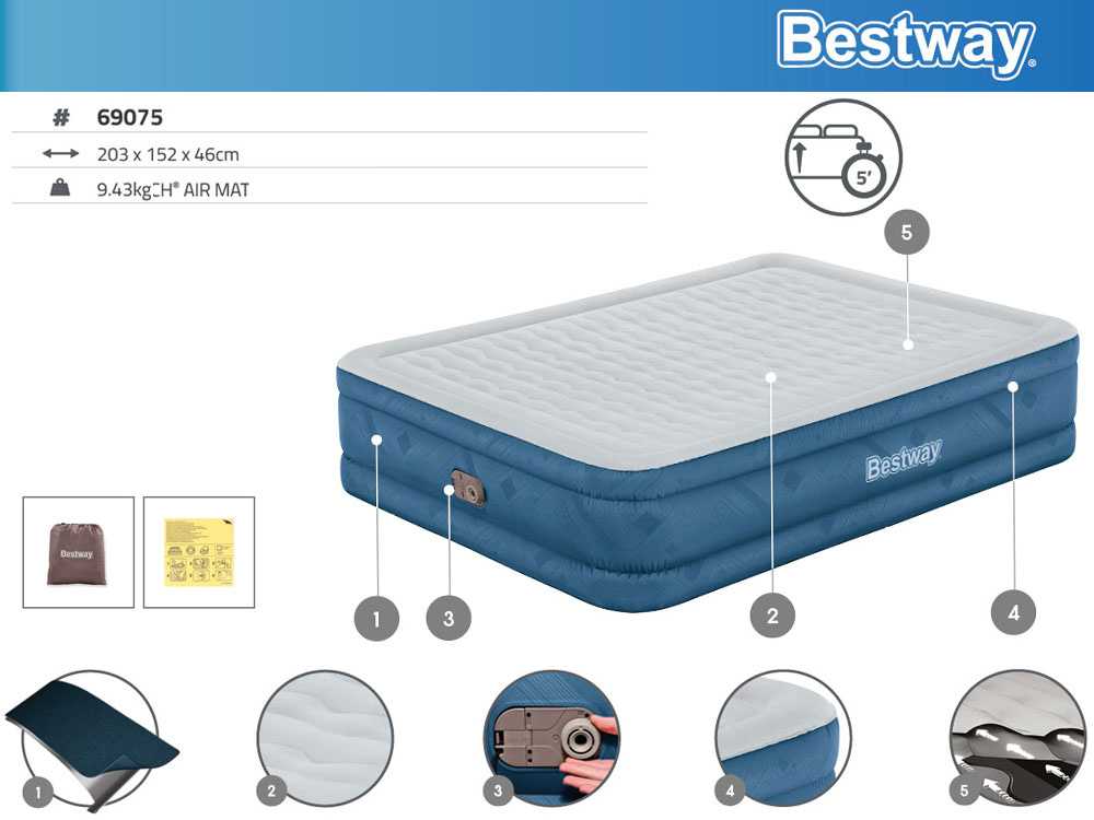 "Bestway® Fortech™" Pripučiamas dvivietis čiužinys "Snugable Top™" įmontuotas kintamosios srovės siurblys, 203 x 152 x 46 cm
