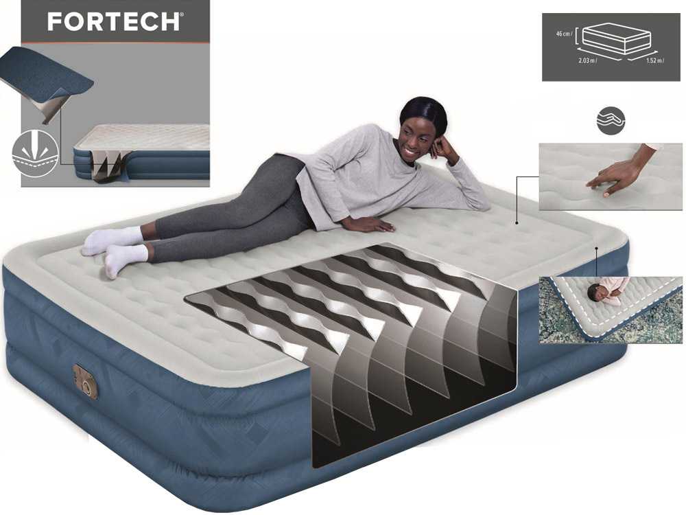 "Bestway® Fortech™" Pripučiamas dvivietis čiužinys "Snugable Top™" įmontuotas kintamosios srovės siurblys, 203 x 152 x 46 cm