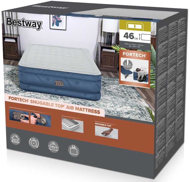 "Bestway® Fortech™" Pripučiamas dvivietis čiužinys "Snugable Top™" įmontuotas kintamosios srovės siurblys, 203 x 152 x 46 cm
