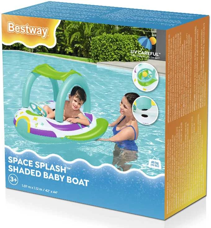 BESTWAY pripučiamas vaikiškas plaustas su stogeliu Space Splash, 1.07m x 1.12m, 34149
