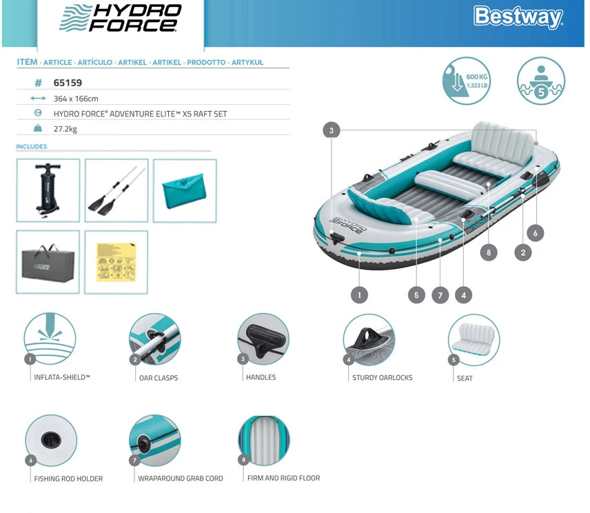 Bestway Pripučiama valtis „Adventure Elite™ X5“ 5 asmenims + irklai 315 x 166 cm 65159