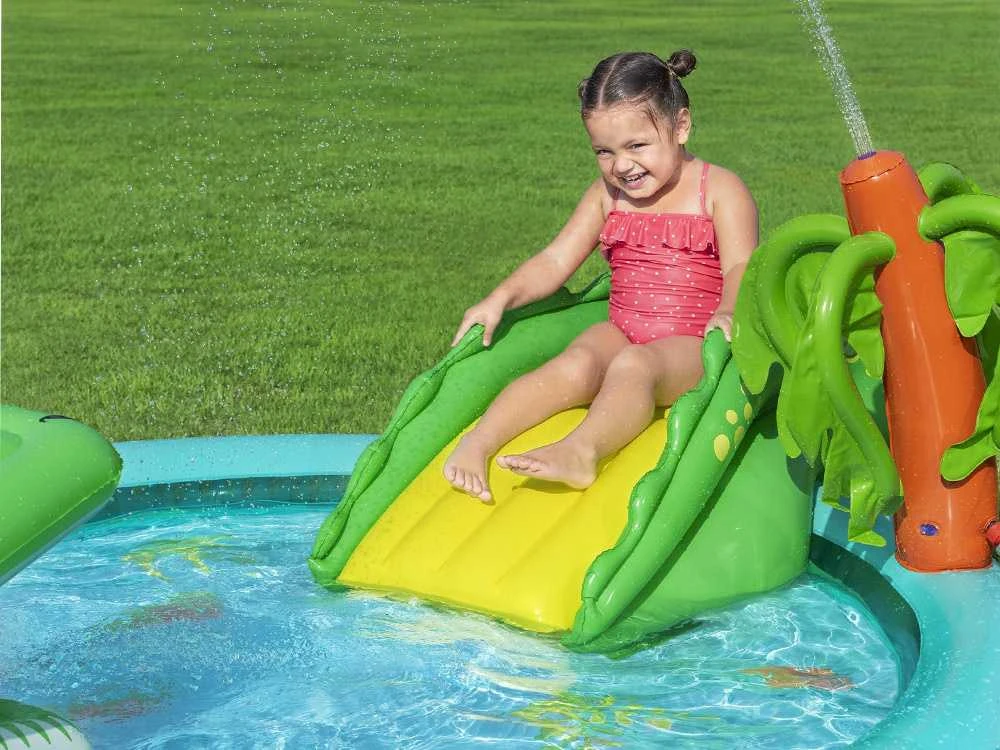 Bestway pripučiama žaidimų aikštelė CROCODILE čiuožykla + purkštuvas + kamuoliukai 53166