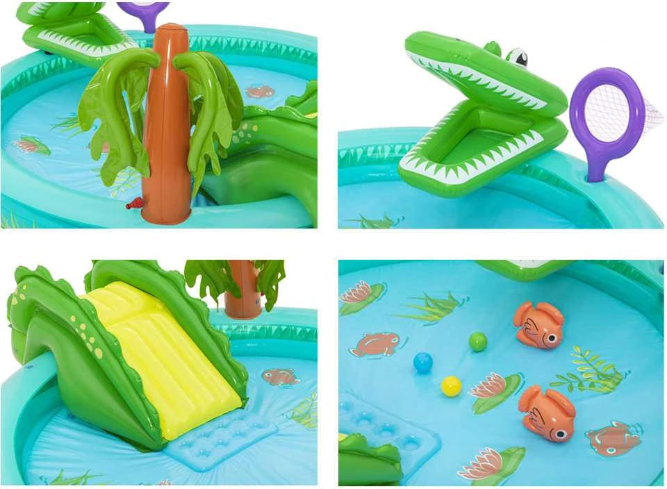 Bestway pripučiama žaidimų aikštelė CROCODILE čiuožykla + purkštuvas + kamuoliukai 53166