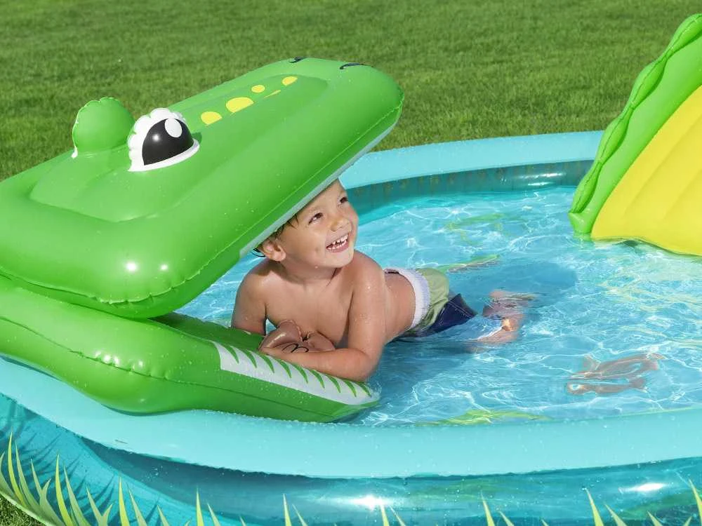 Bestway pripučiama žaidimų aikštelė CROCODILE čiuožykla + purkštuvas + kamuoliukai 53166