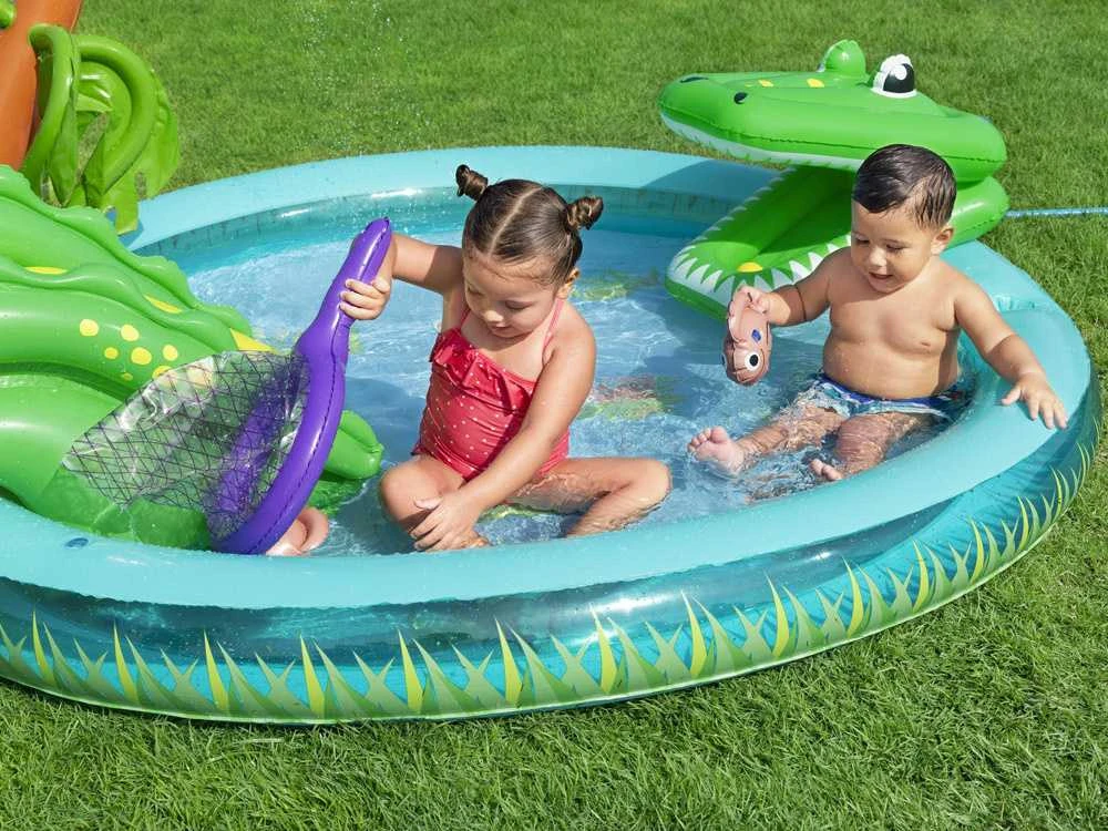 Bestway pripučiama žaidimų aikštelė CROCODILE čiuožykla + purkštuvas + kamuoliukai 53166
