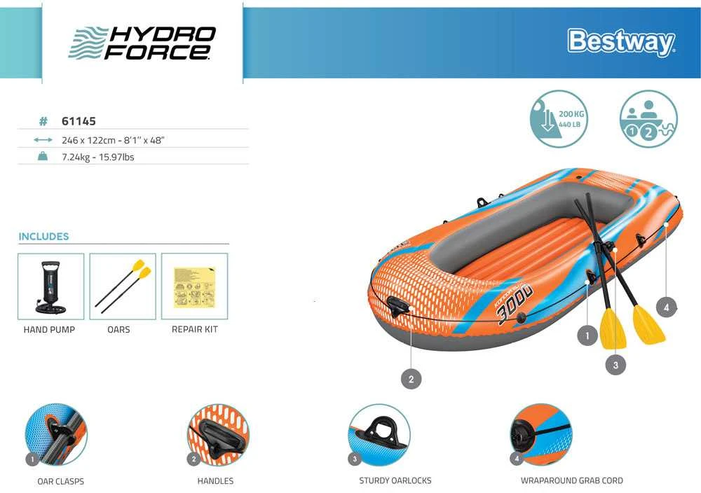 Bestway pripučiamų plaustų rinkinys Kondor Elite 3000 suklijomis ir pompa 61145