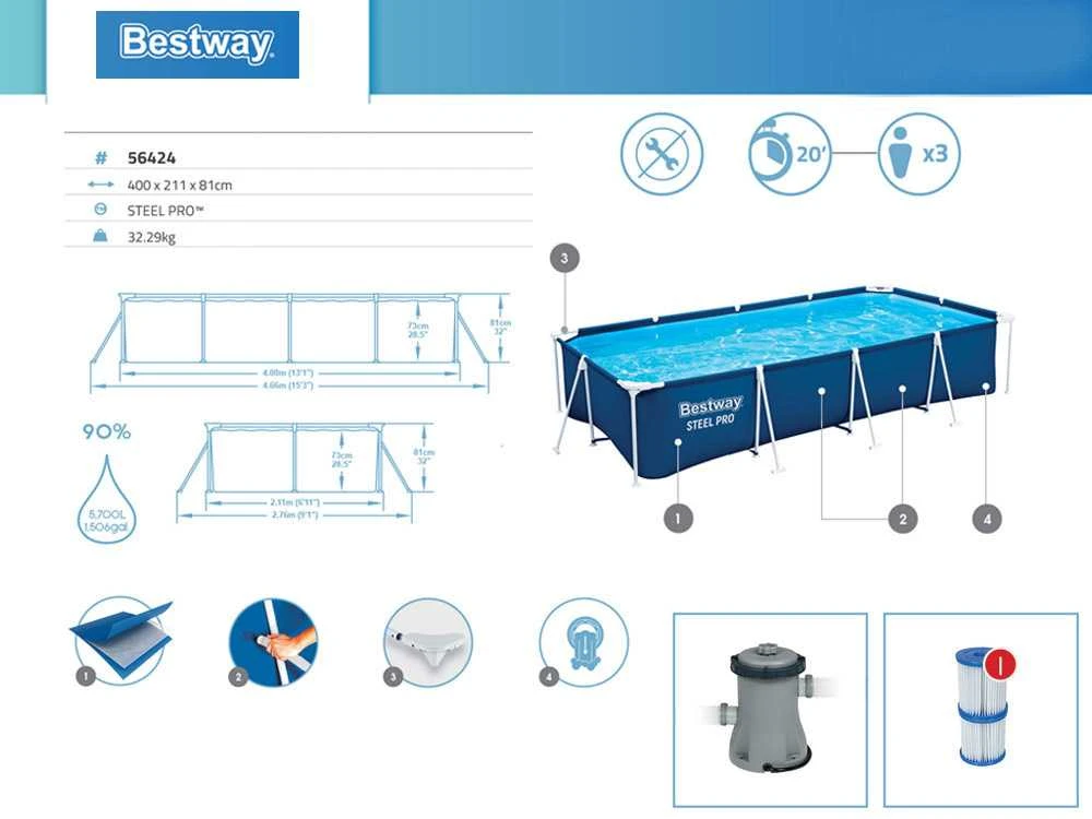 Baseino stovas 400x211x81cm Šeima 3 in 1 BESTWAY