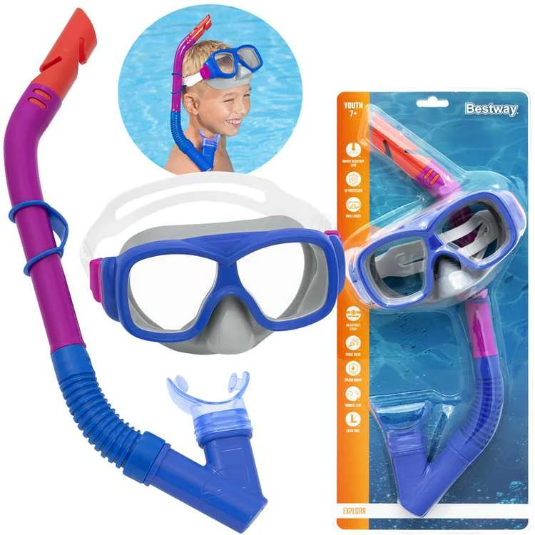 Bestway Kaukės su nardymo vamzdeliu rinkinys Mėlynas 7+ 24032