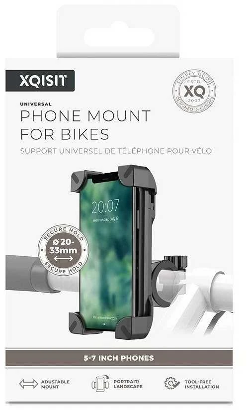 Bike holder for phone XQISIT NP for hadlebar (5 - 7,7") juodas