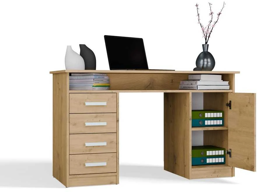 Top E Shop Topeshop ADA DESK Ąžuolo ARTISAN 125 cm 4 stalčiai Spintelės lentynos biuro kambariui Na Nešiojamas kompiuteris