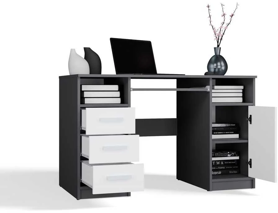 Top E Shop Topeshop BIURKO DELTA ANTRACYT / Baltas 120 Cm 3 Szuflady Szafka Półki Do Biura Pokoju Na Nešiojamas kompiuteris