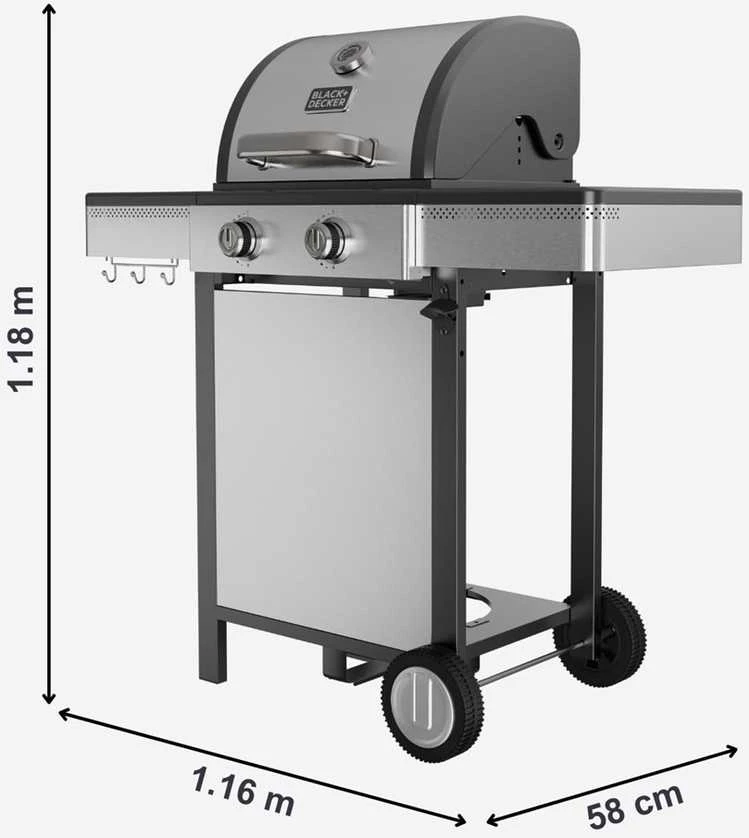 Black & Decker juodas+decker Juodas & Decker BXOG7200E gas grill, 2 burners x 3.6 kW