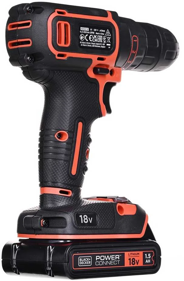 Akumuliatorinis gręžtuvas-suktuvas Black & Decker BDCDC18BAFC + 2x1.5Ah + antgalių rinkinys