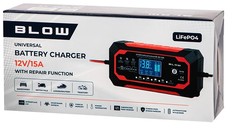 Blow 58-689# Automatinis lygintuvas 12V/15A LiFePO4 su pūtimo funkcija
