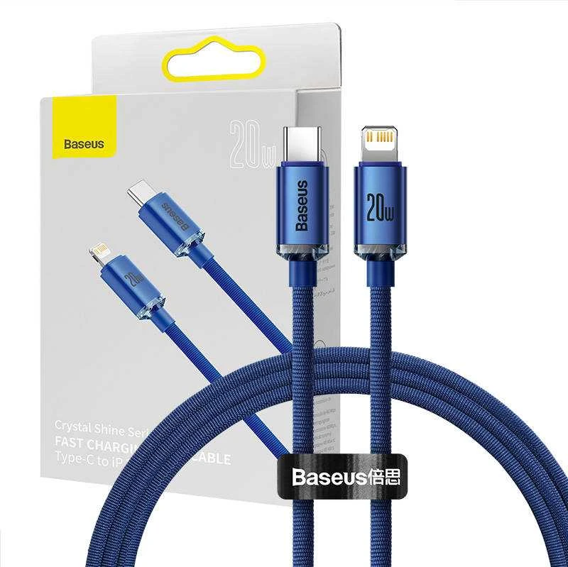Baseus Crystal USB-C – Lightning laidas 20W 1.2m – Mėlynas
