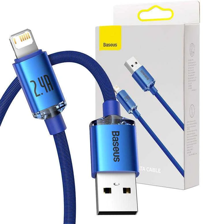 Baseus Crystal Shine USB - Lightning kabelis 2.4A 2m - Mėlynas
