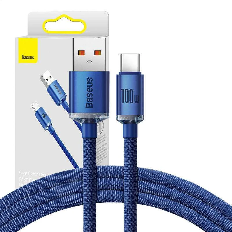Baseus Crystal Shine kabelis USB - USB-C 5A 100W 1.2m mėlynas