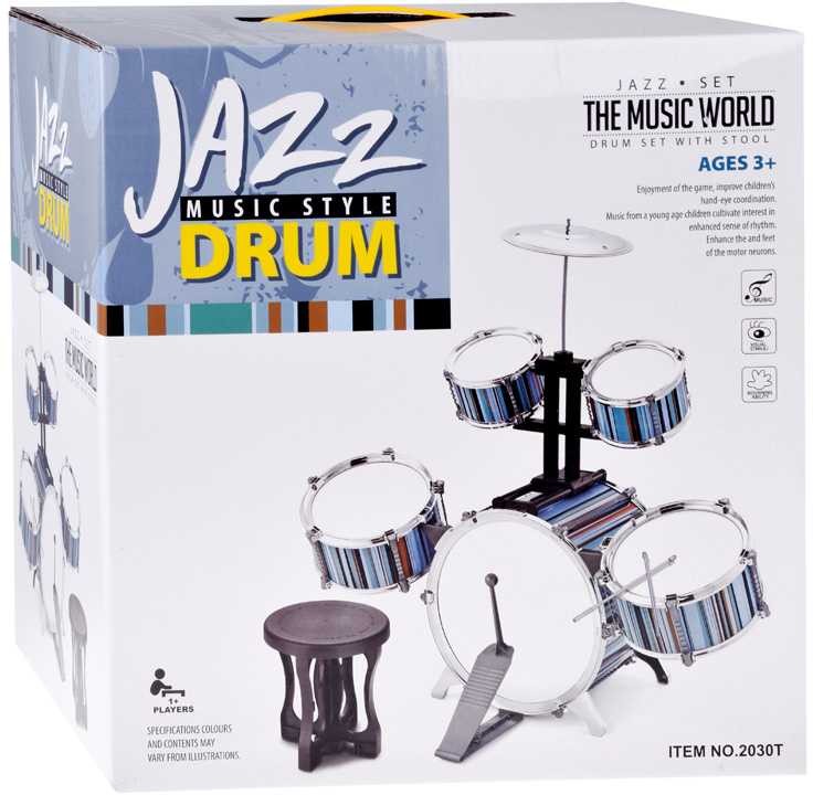 Jokomisiada Children's drum set 5 drums + stool included - mėlynas design IN0182