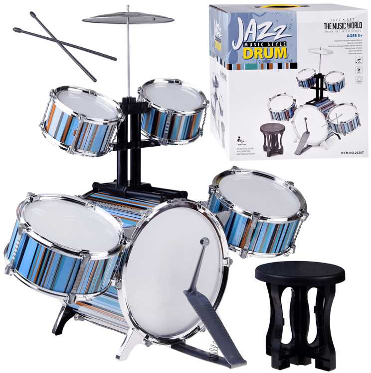 Jokomisiada Children's drum set 5 drums + stool included - mėlynas design IN0182