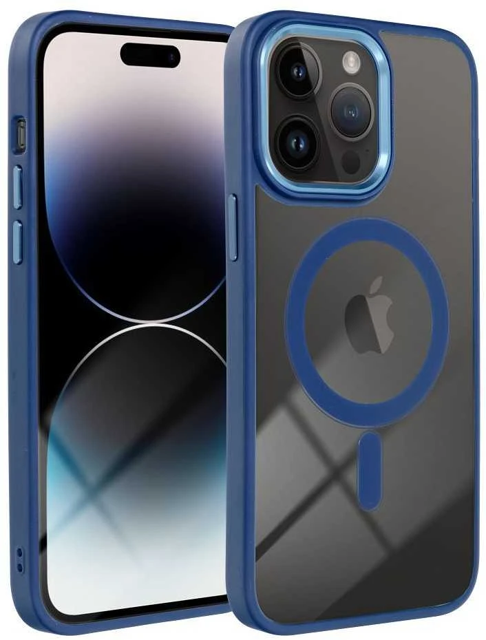 OEM dėklas, skirtas iPhone 14 PRO, spalvotas kraštas, MagSafe dėklas, mėlynas