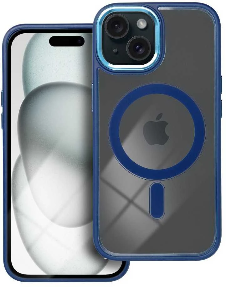 OEM dėklas, skirtas iPhone 15, spalvotas kraštas, MagSafe dėklas, mėlynas