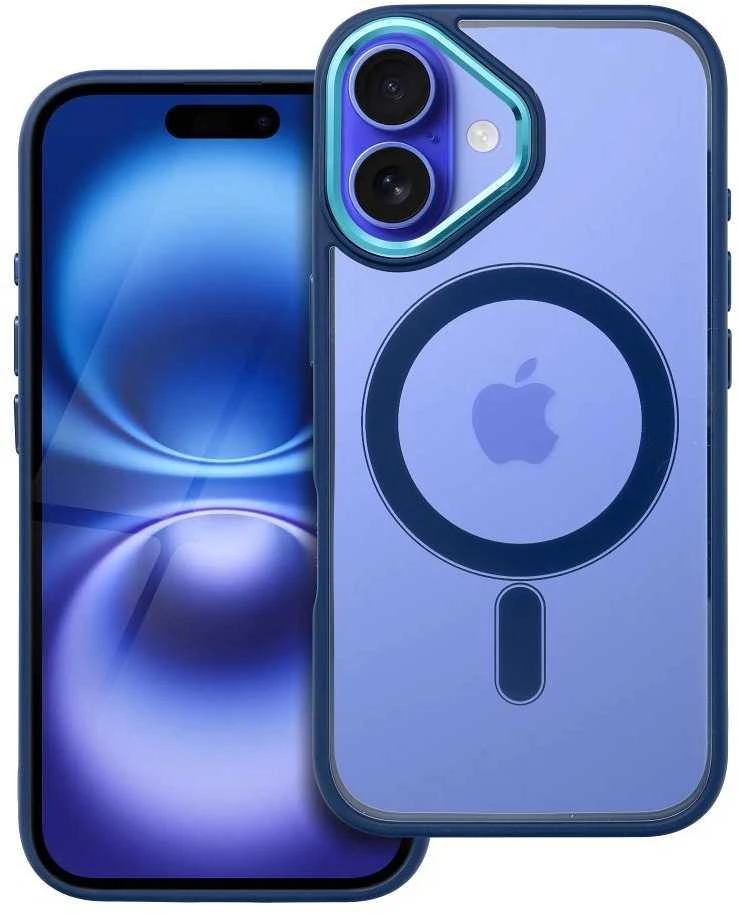 OEM dėklas, skirtas iPhone 16, spalvotas kraštas, MagSafe dėklas, mėlynas
