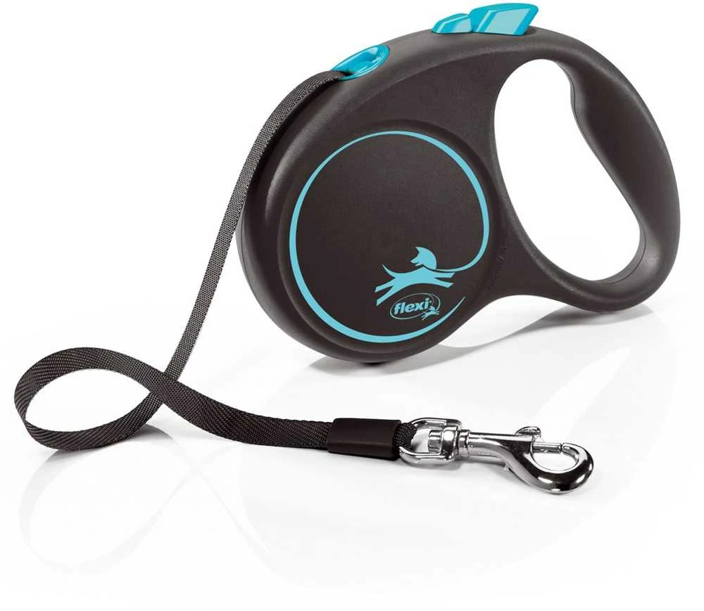 Flexi Black Design S pavadėlis šunims iki 15kg juostinis 5m mėlynos spalvos