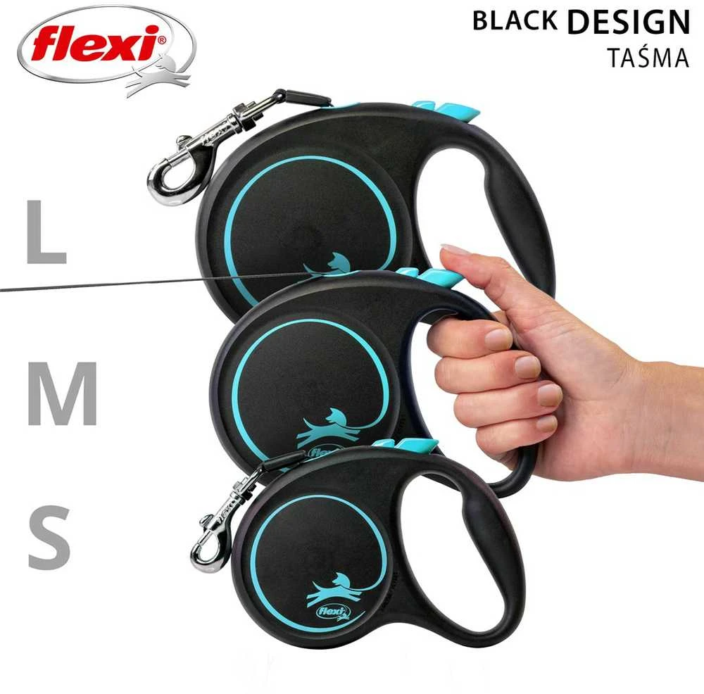 Trixie Flexi Juodas Design M pavadėlis šunims iki 25kg juostinis 5m mėlynos spalvos